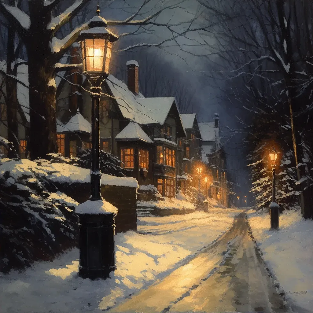 Soft glow of a streetlamp on a snowy evening - Image 2