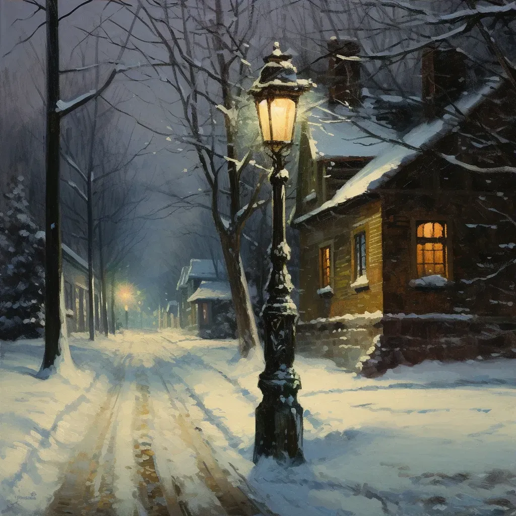 Soft glow of a streetlamp on a snowy evening - Image 3