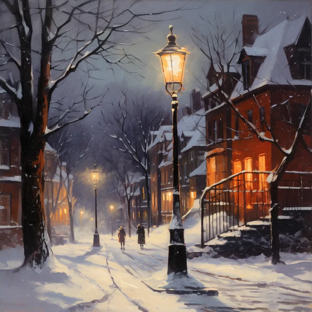 Soft glow of a streetlamp on a snowy evening - Image 4