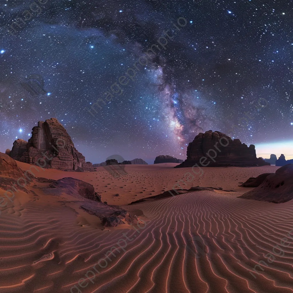 Starry sky over glowing desert sand dunes at night - Image 2