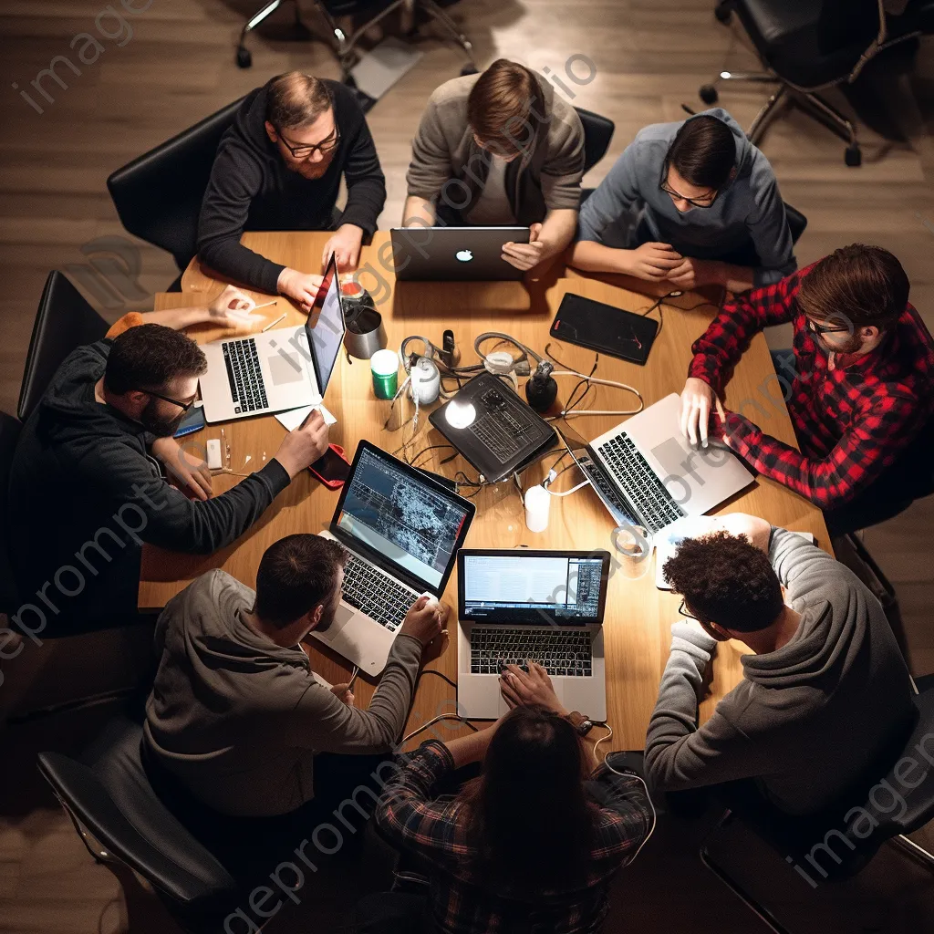 Overhead shot of diverse coders collaborating at a tech meetup - Image 2