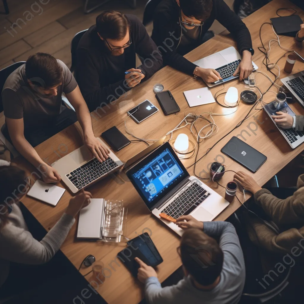 Overhead shot of diverse coders collaborating at a tech meetup - Image 4