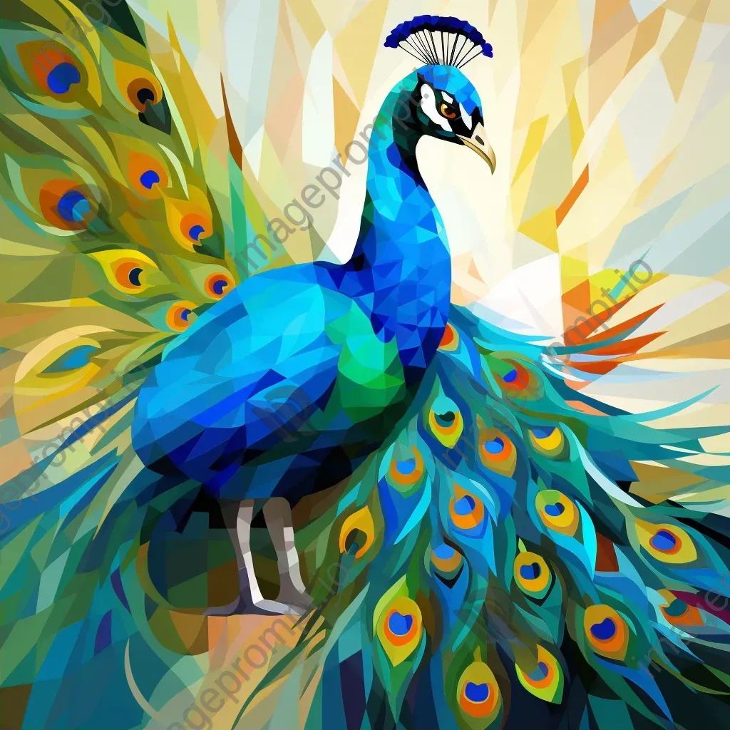 Geometric representation of peacock in low poly style with shades of blue and green - Image 2