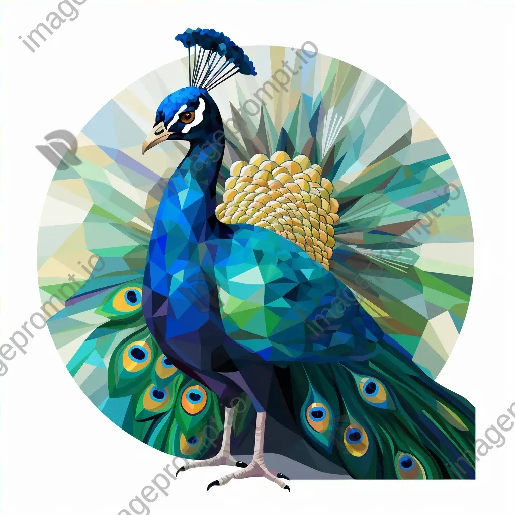 Geometric representation of peacock in low poly style with shades of blue and green - Image 4