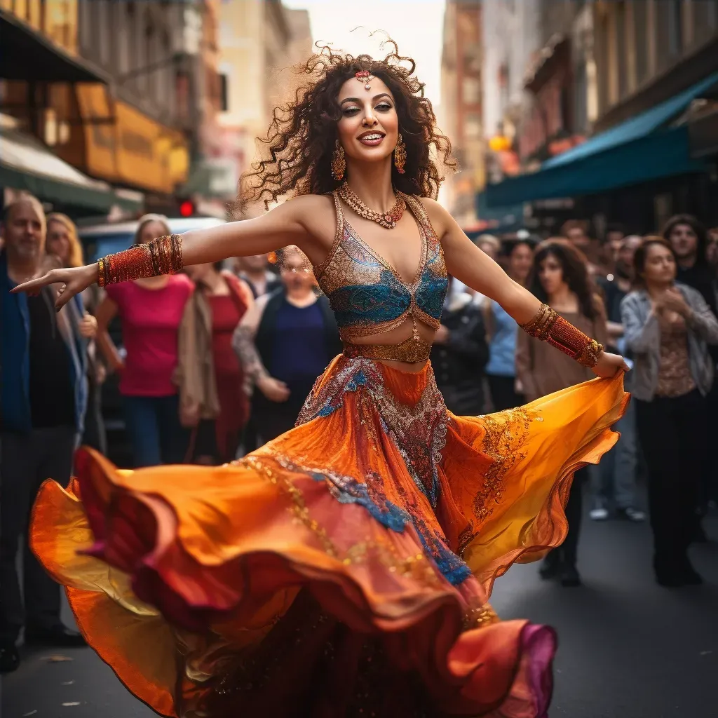 Traditional belly dancer enchanting onlookers on a busy street corner - Image 4