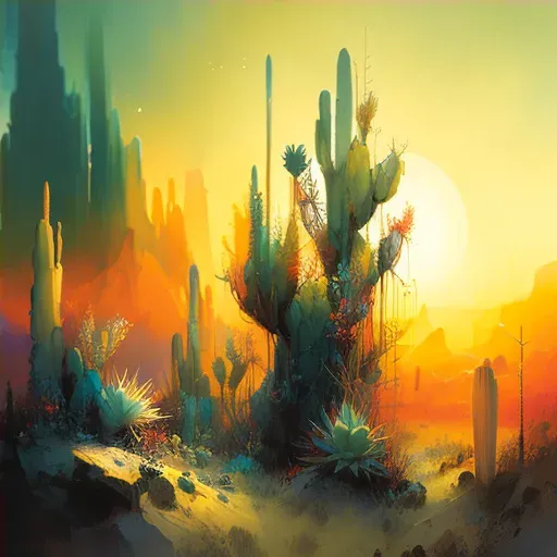 Cactus garden in desert landscape with setting sun - Image 4