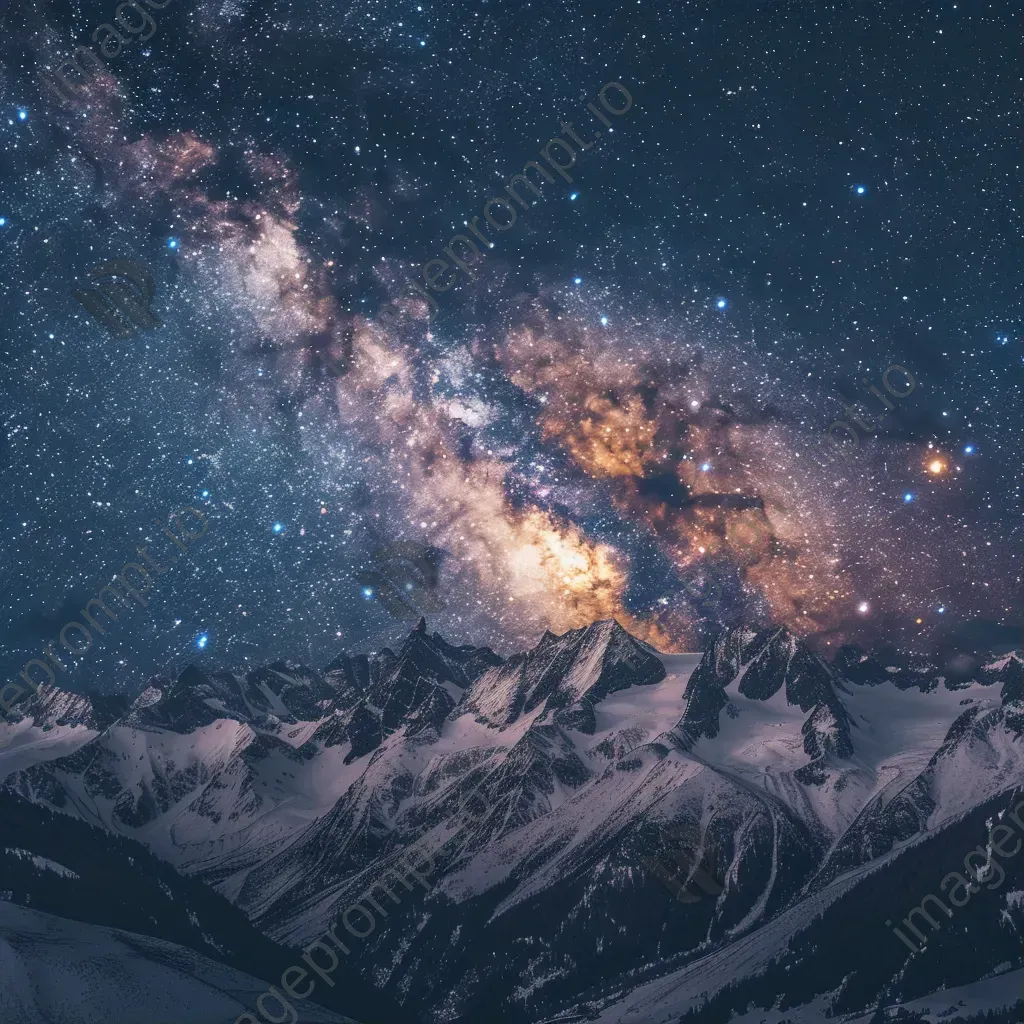 Milky Way galaxy with meteor shower and snowy mountain peaks - Image 1