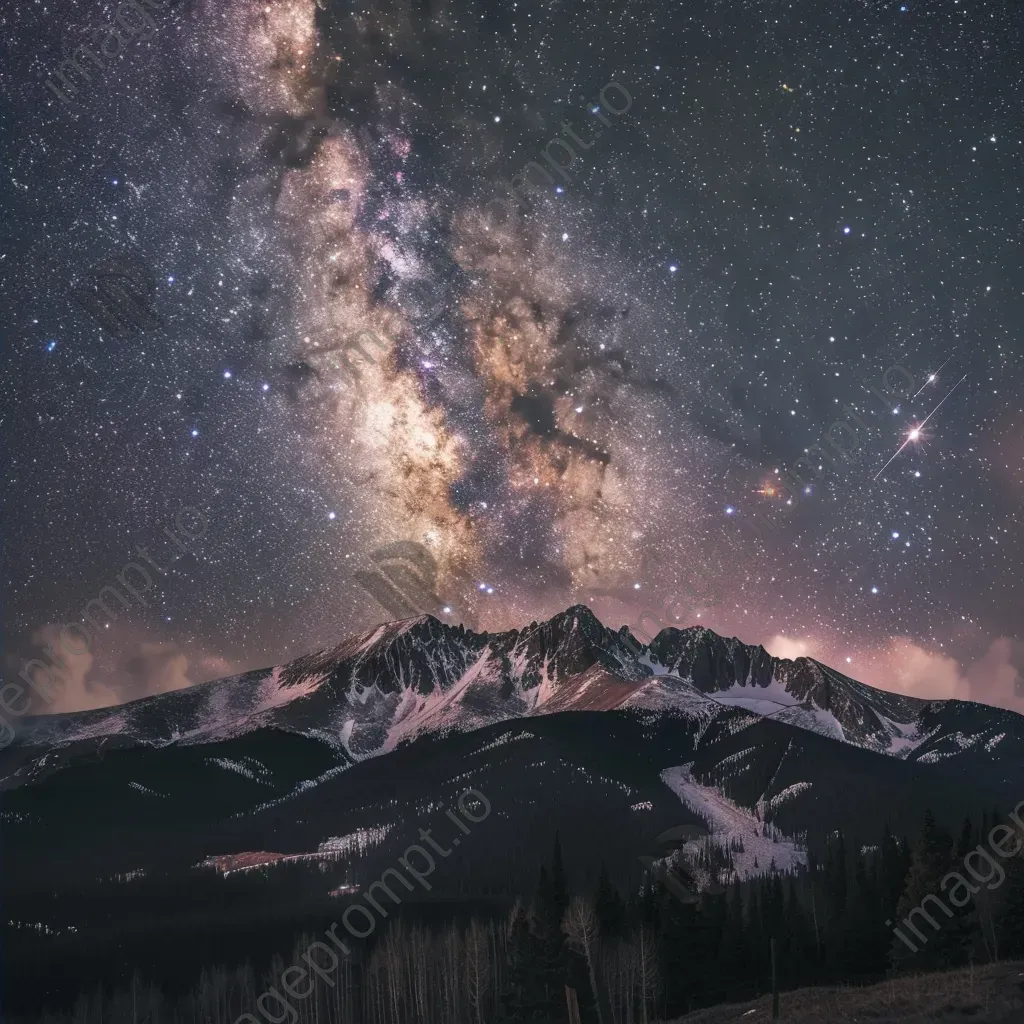 Milky Way galaxy with meteor shower and snowy mountain peaks - Image 2