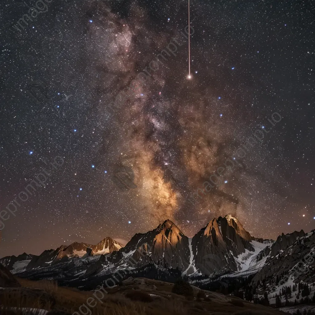 Milky Way galaxy with meteor shower and snowy mountain peaks - Image 4