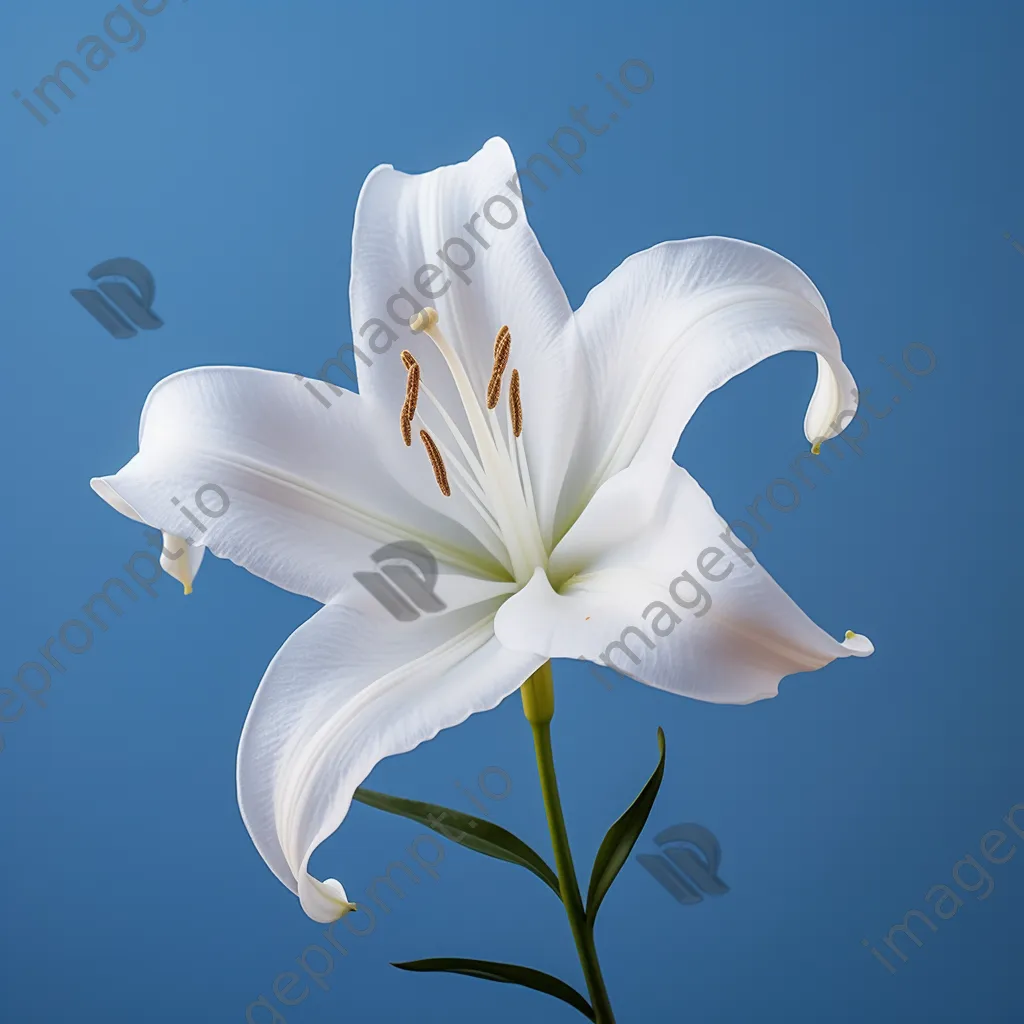 Single white lily on blue background - Image 2