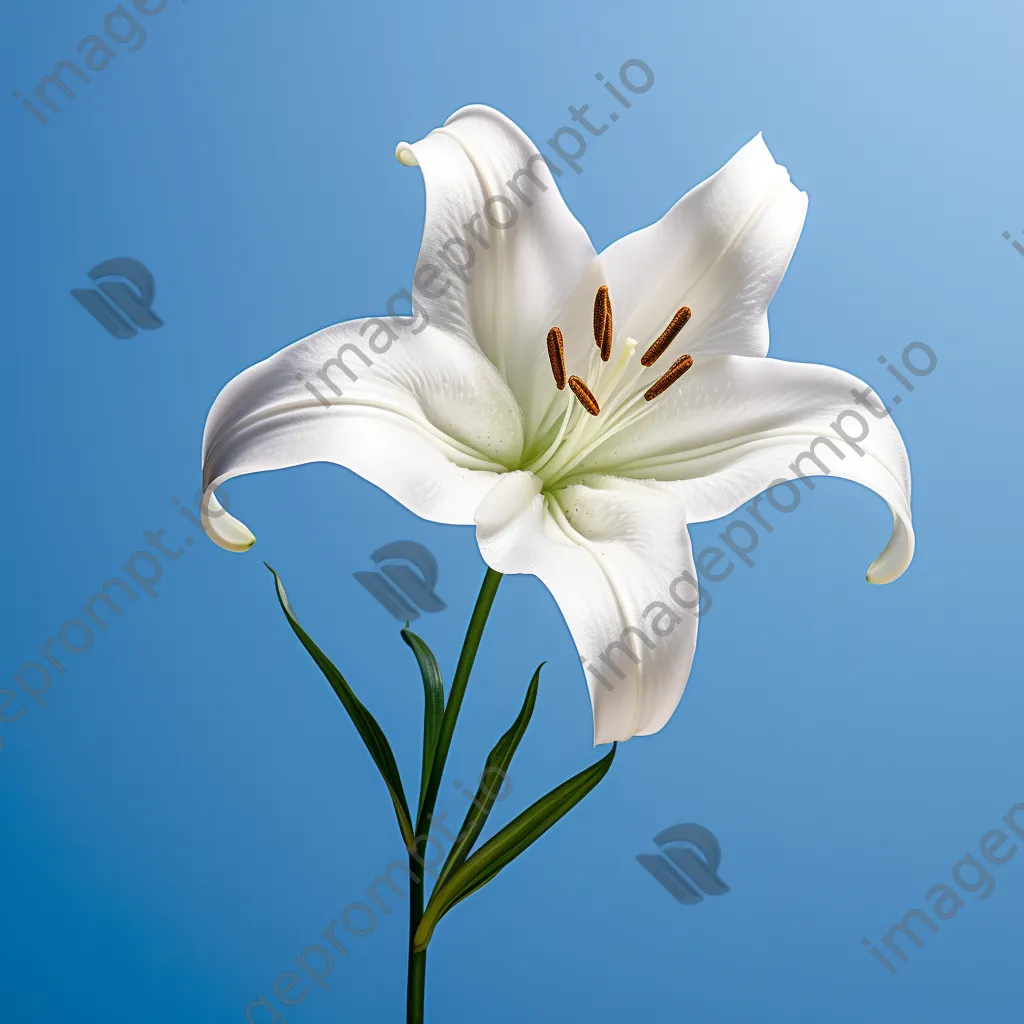 Single white lily on blue background - Image 3