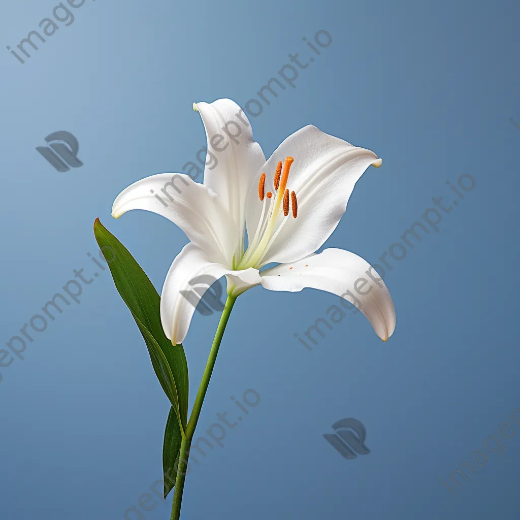 Single white lily on blue background - Image 4