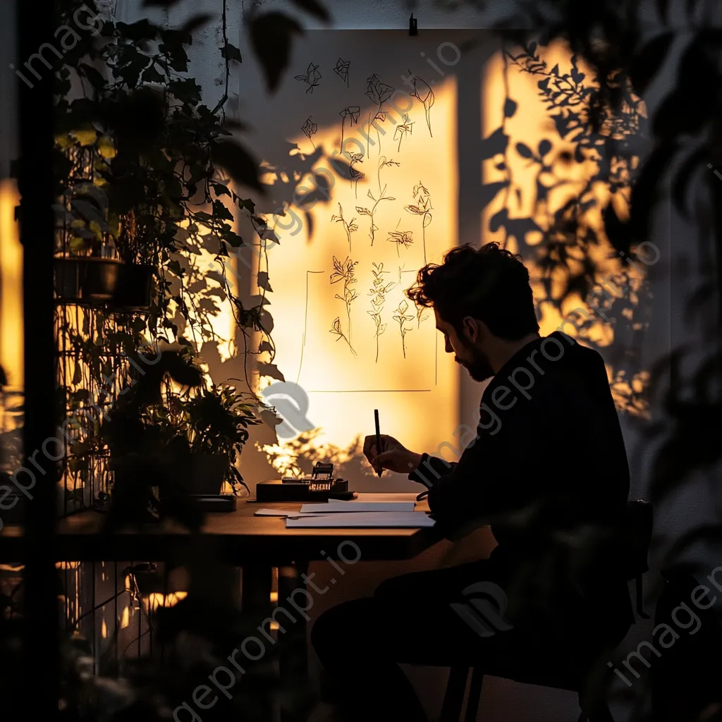 Freelancer sketching ideas in a beautiful workspace - Image 1