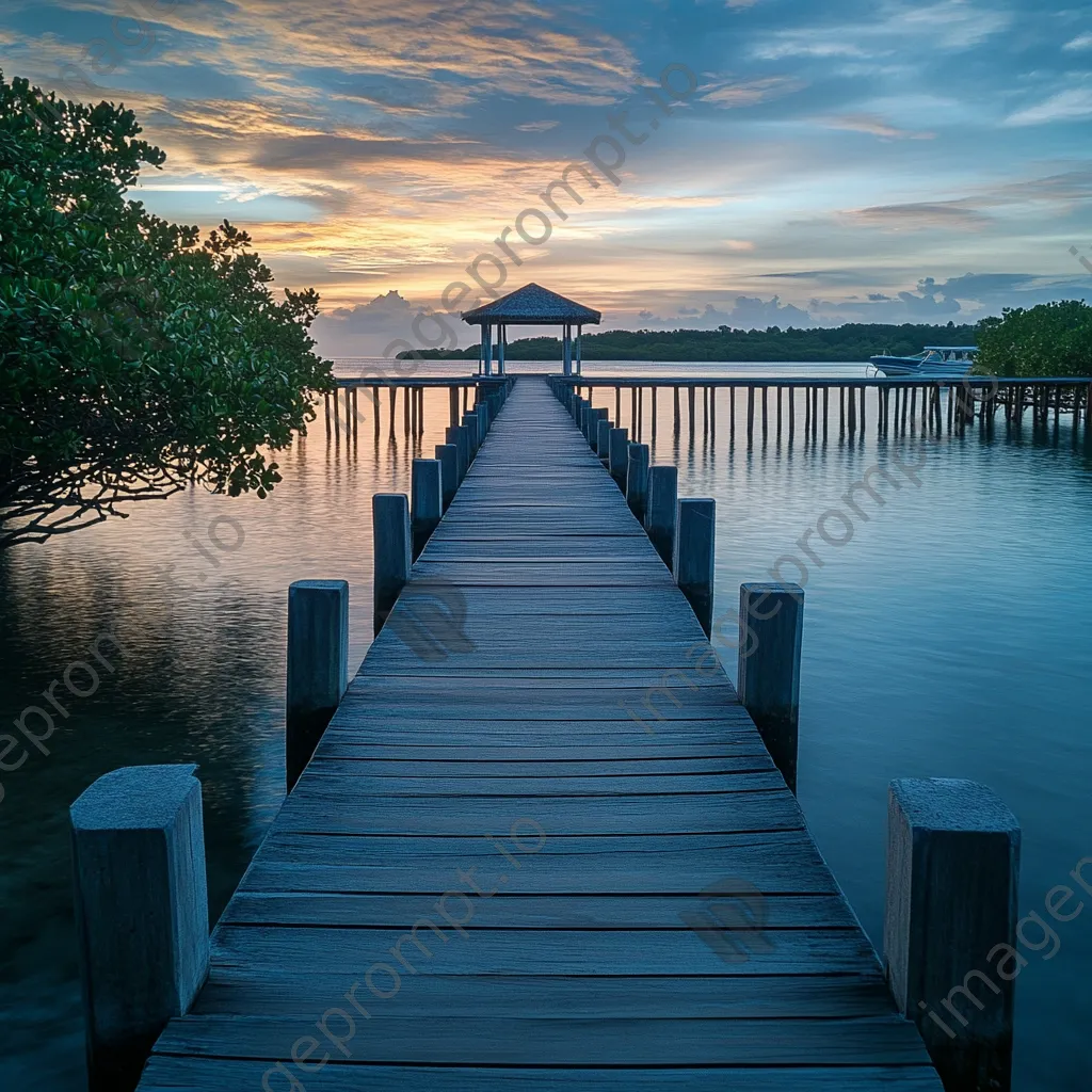 Wooden pier extending into lagoon on tropical island - Image 3