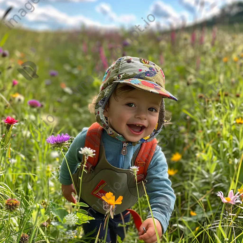 A child hiking through a field of wildflowers - Image 1