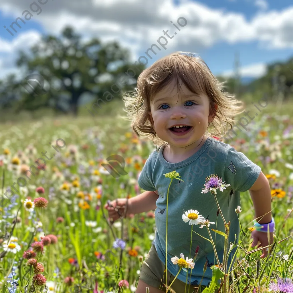 A child hiking through a field of wildflowers - Image 2