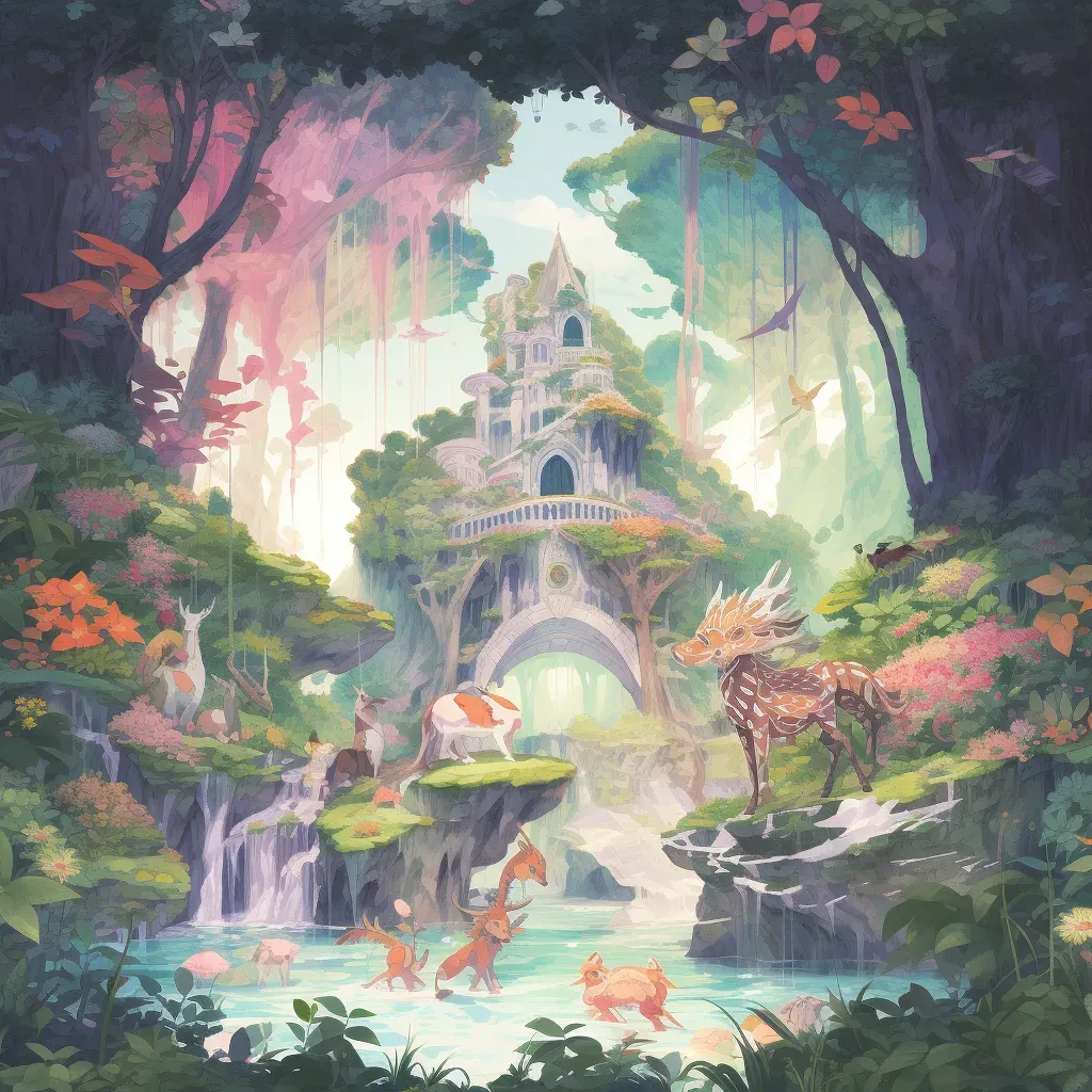 Image showing ethereal Garden of Eden with lush greenery and exotic animals - Image 3