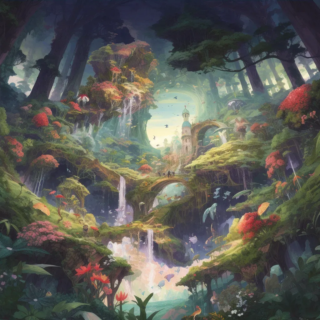 Image showing ethereal Garden of Eden with lush greenery and exotic animals - Image 4