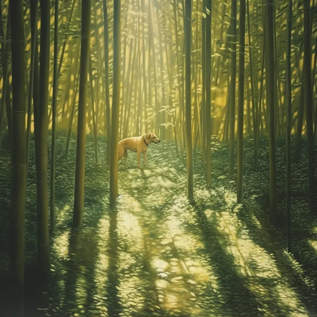 Sunlight filtering through a bamboo forest casting shadows - Image 1