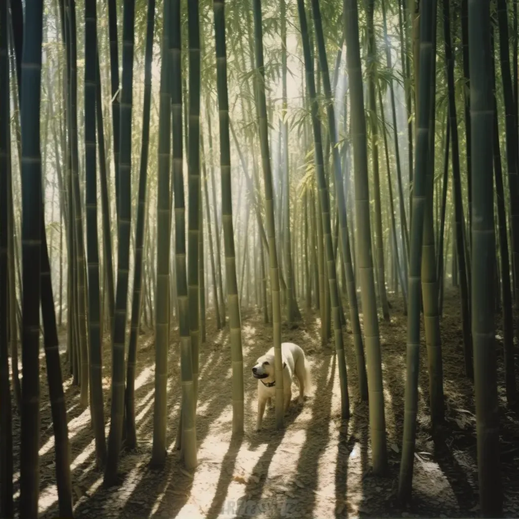 Sunlight filtering through a bamboo forest casting shadows - Image 2