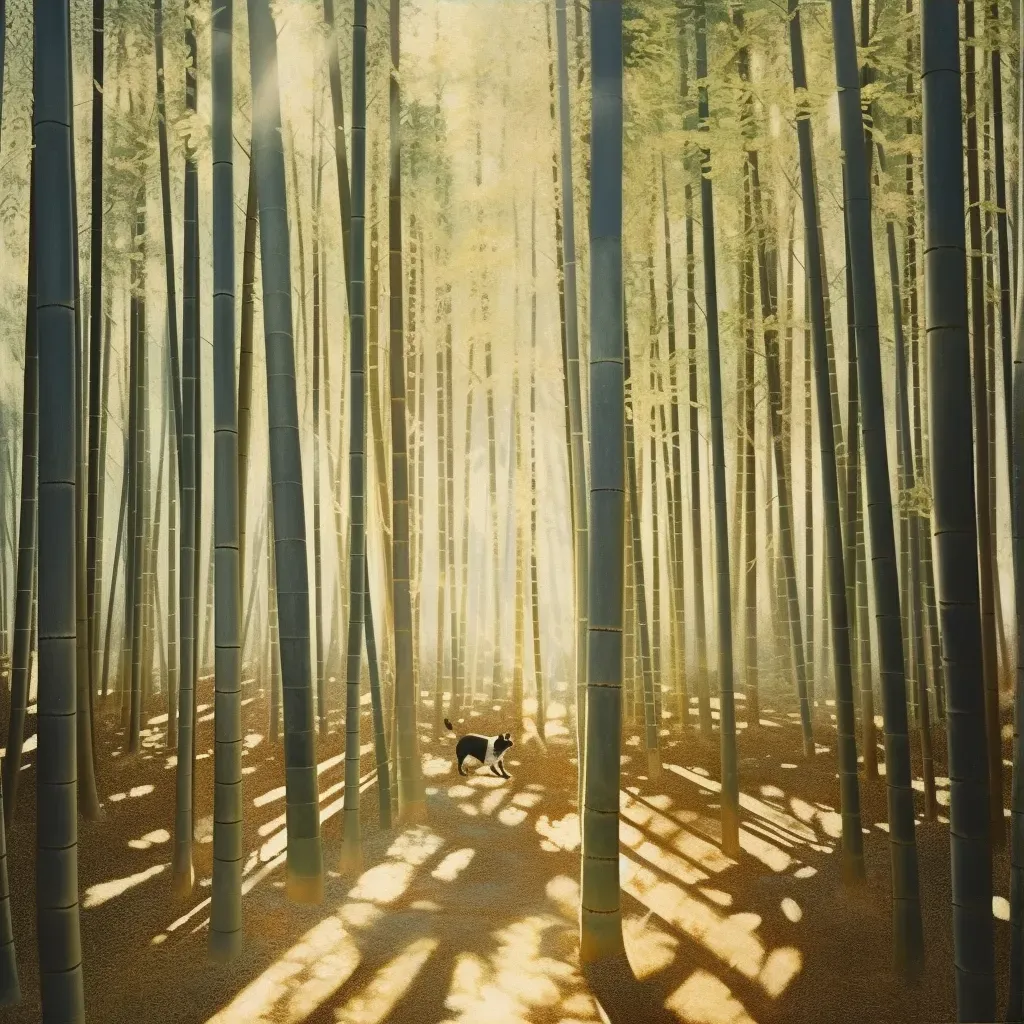 Sunlight filtering through a bamboo forest casting shadows - Image 3