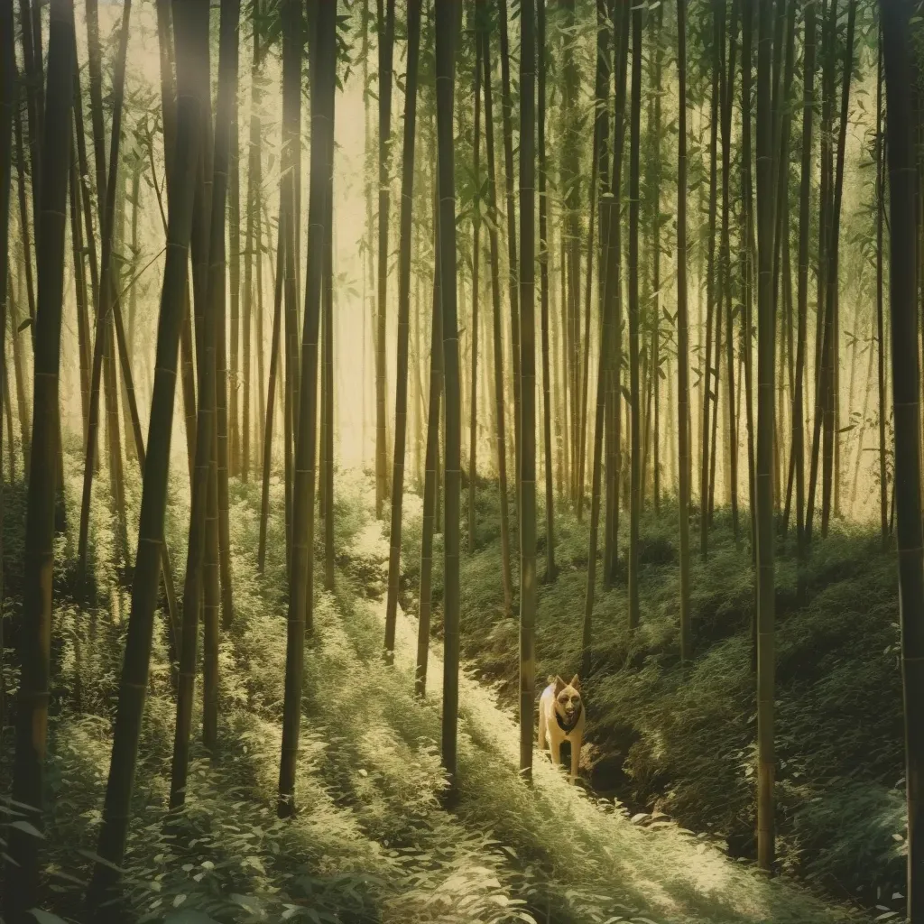 Sunlight filtering through a bamboo forest casting shadows - Image 4