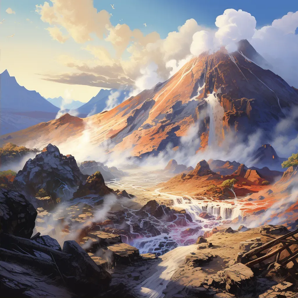 Rugged Volcanic Landscape with Steam