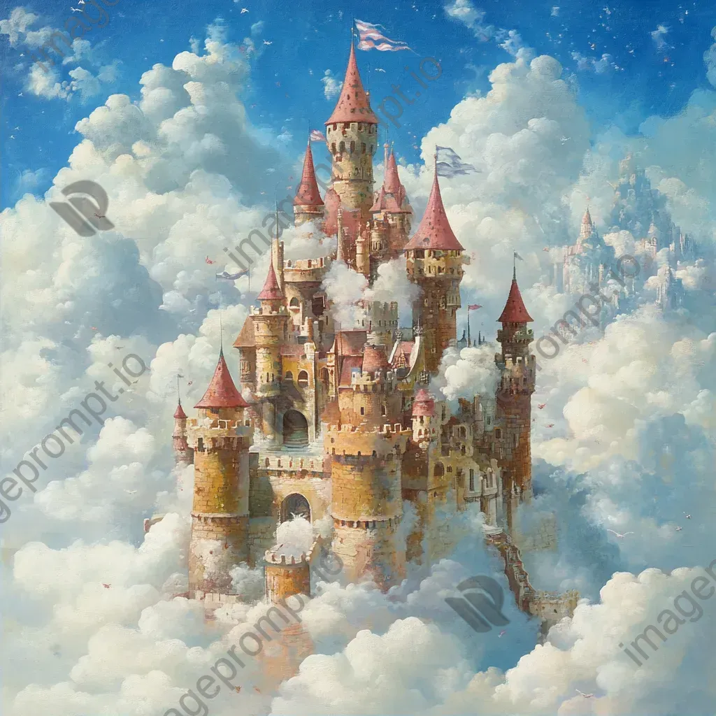 Colorful and whimsical castle in the clouds with an array of chaotic elements - Image 2