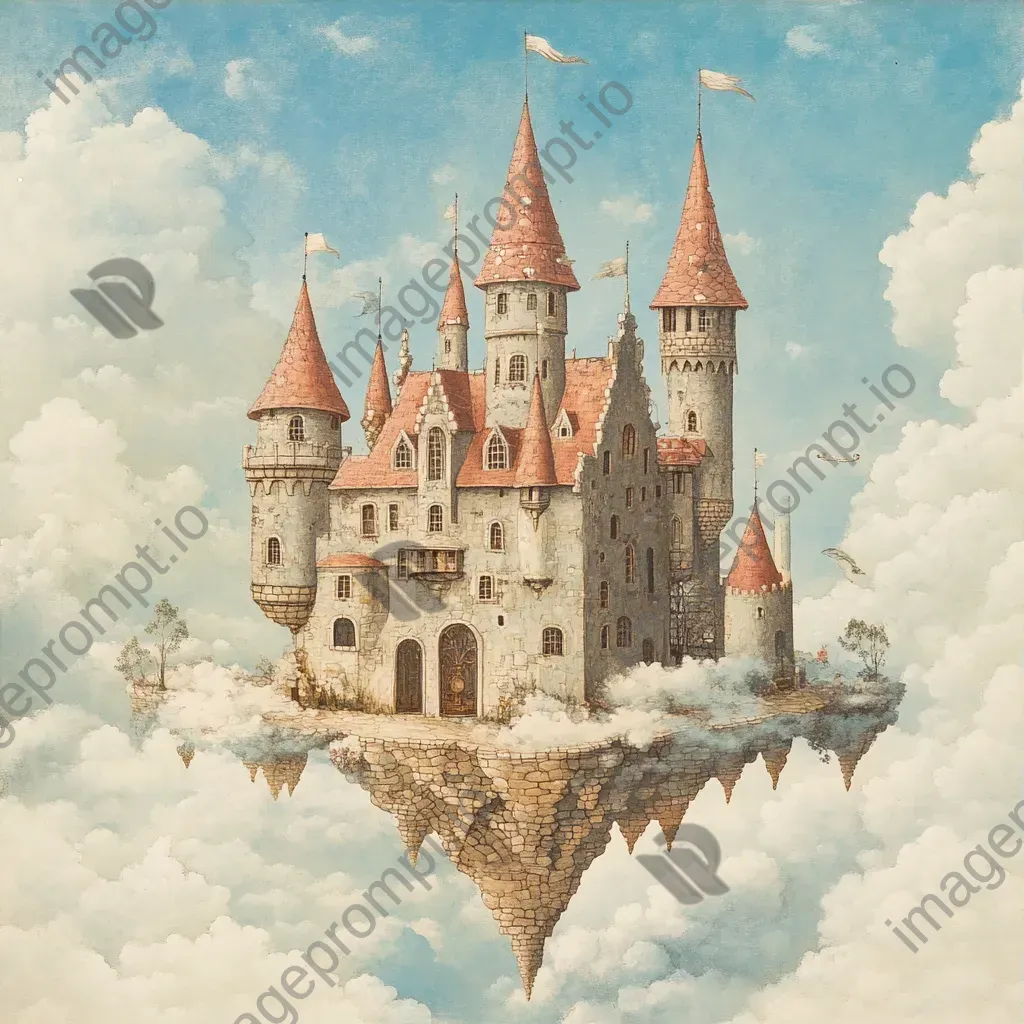 Colorful and whimsical castle in the clouds with an array of chaotic elements - Image 3