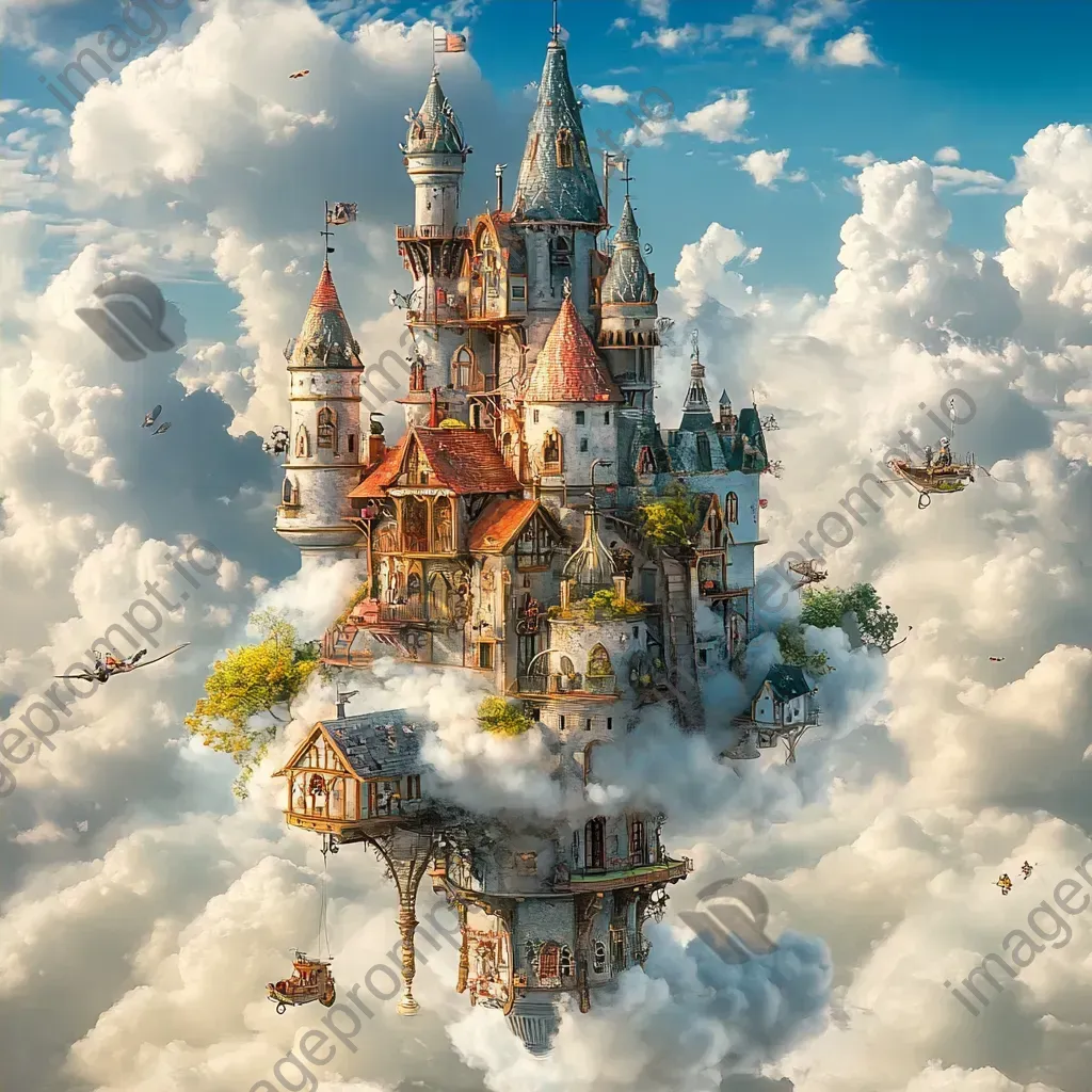 Colorful and whimsical castle in the clouds with an array of chaotic elements - Image 4