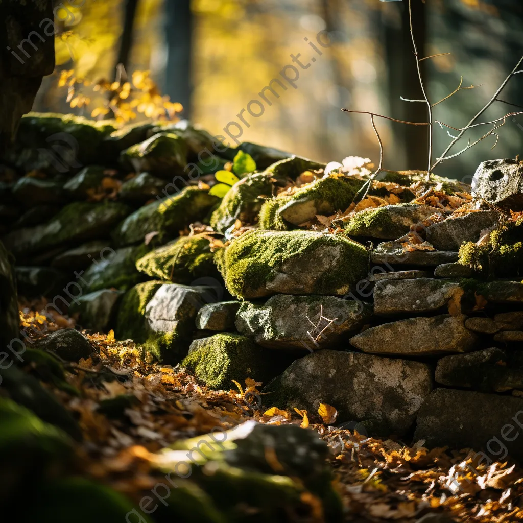 Close-up of textures on a dry stone wall with soft sunlight. - Image 2