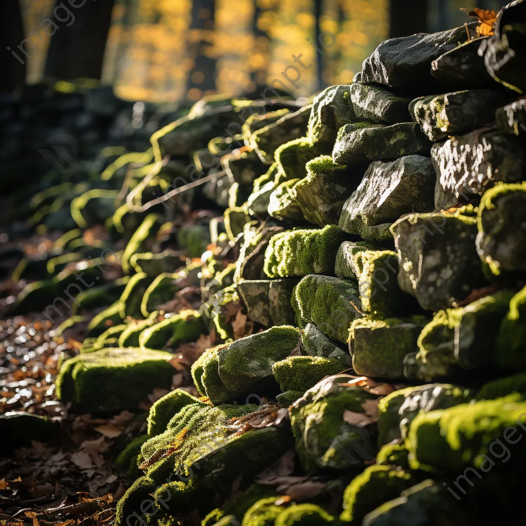 Close-up of textures on a dry stone wall with soft sunlight. - Image 3