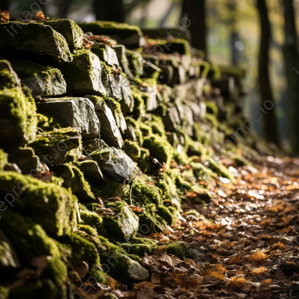 Close-up of textures on a dry stone wall with soft sunlight. - Image 4