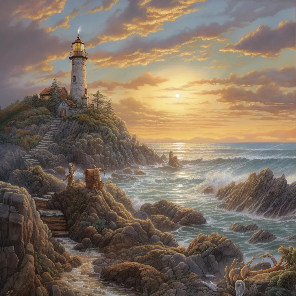 Lighthouse on rocky coastline at sunset - Image 3