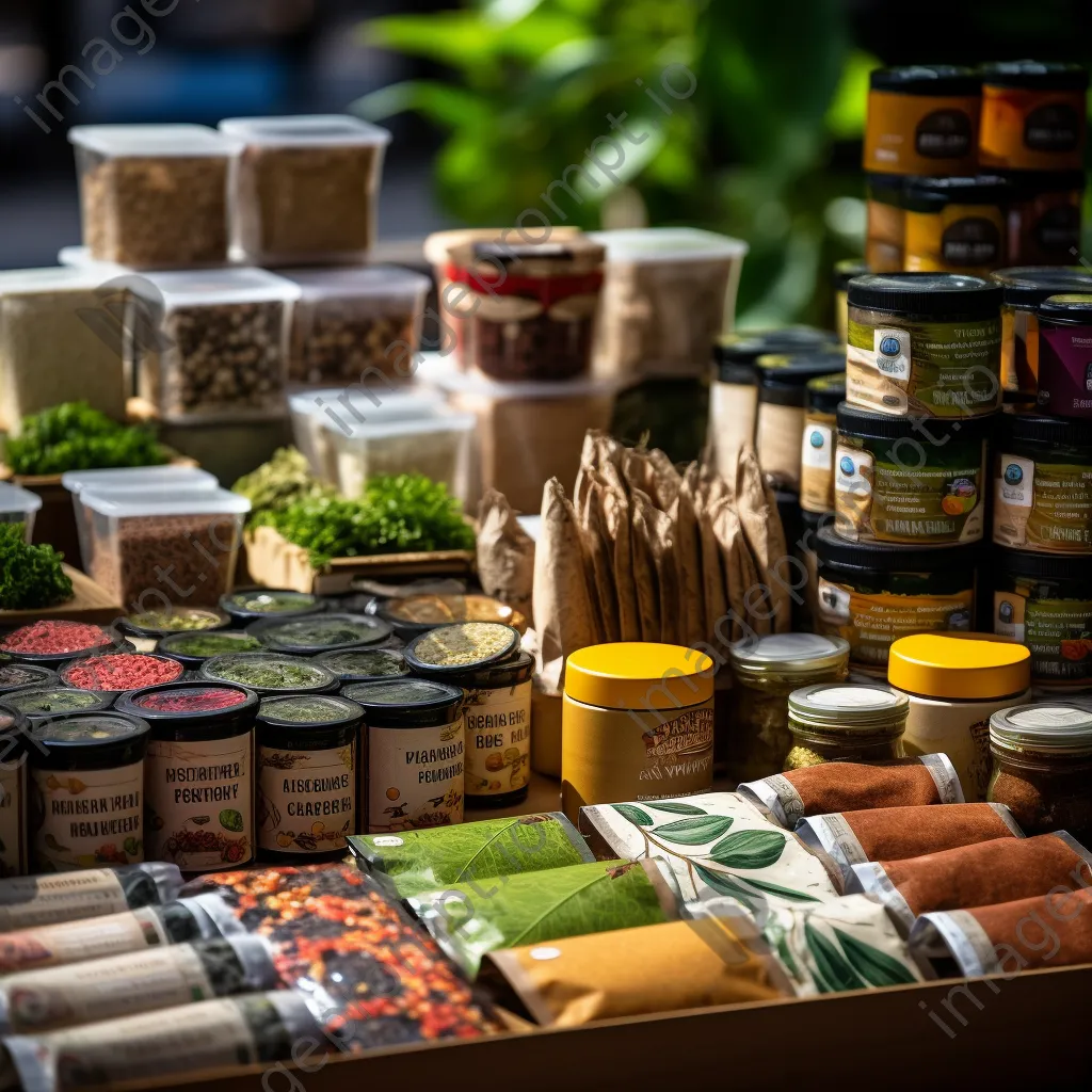 Eco-friendly packaging at an organic market stand. - Image 1