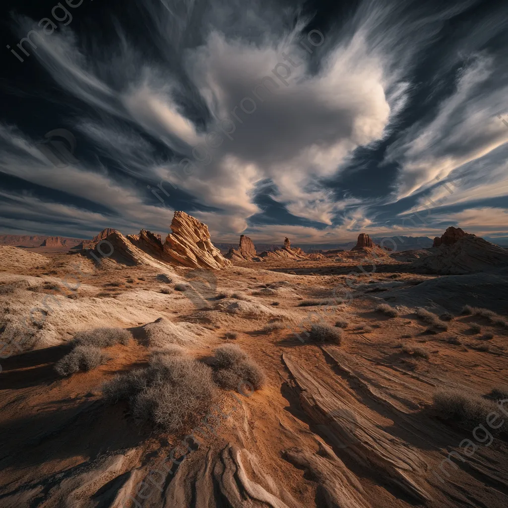 Swirling clouds above striking desert rock formations - Image 3