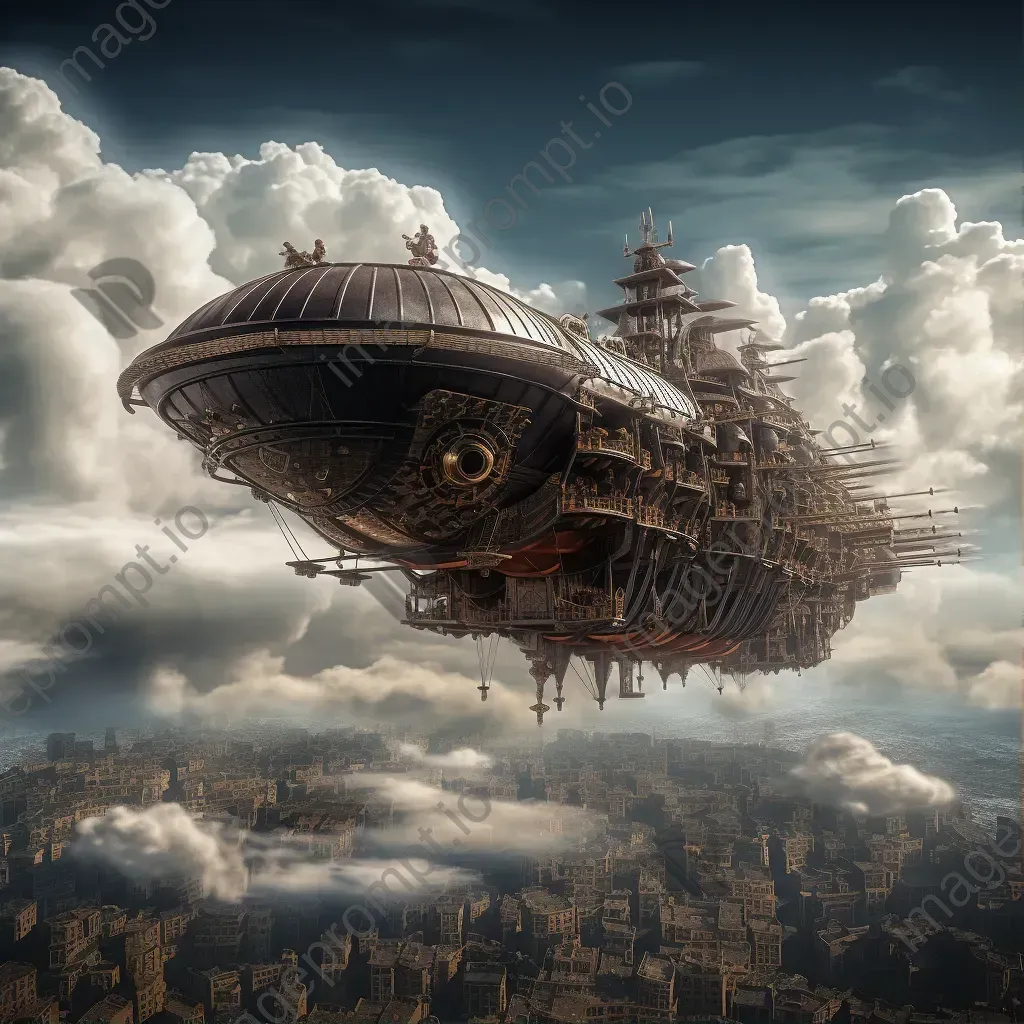 Steampunk airship above city with gears and steam accents - Image 1