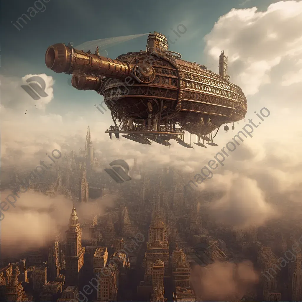 Steampunk airship above city with gears and steam accents - Image 2