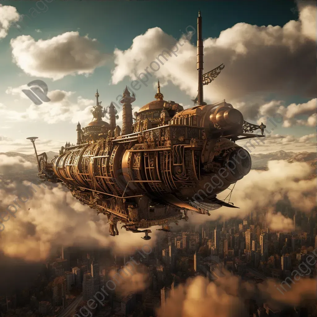 Steampunk airship above city with gears and steam accents - Image 3