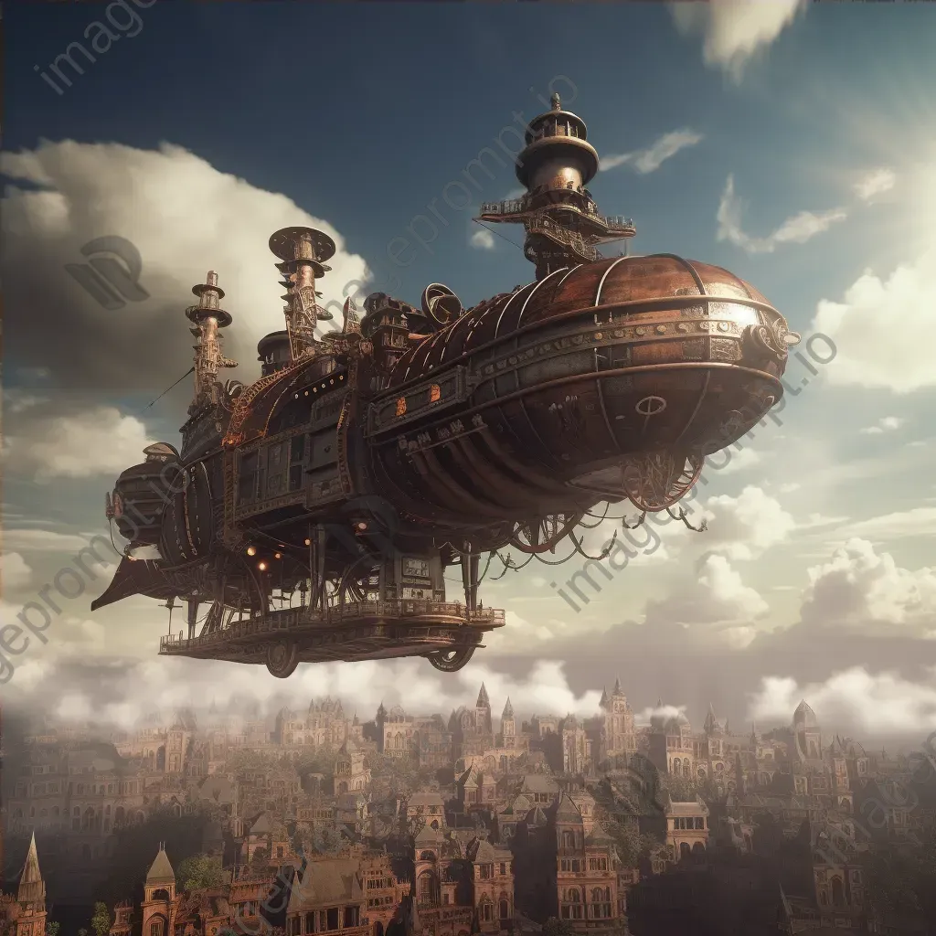 Steampunk airship above city with gears and steam accents - Image 4