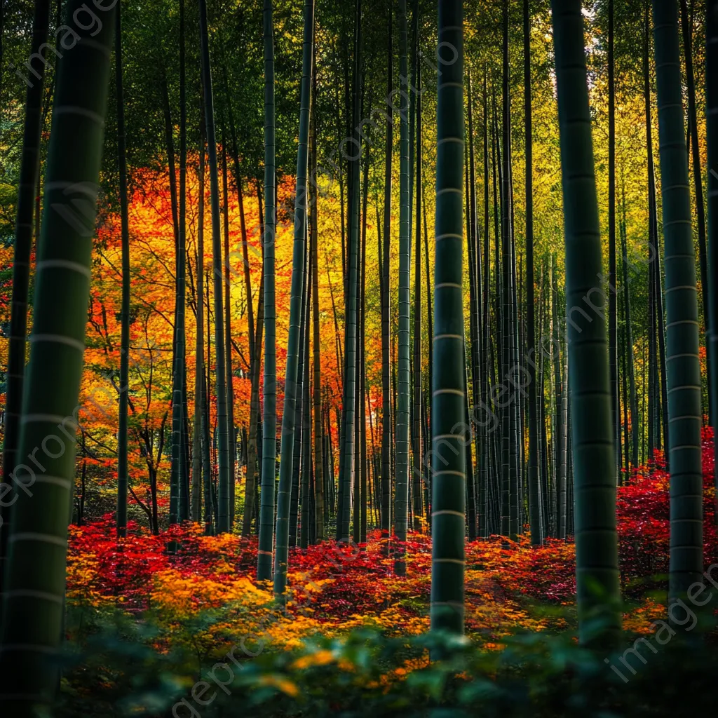 Vibrant bamboo forest in autumn with colorful foliage - Image 3