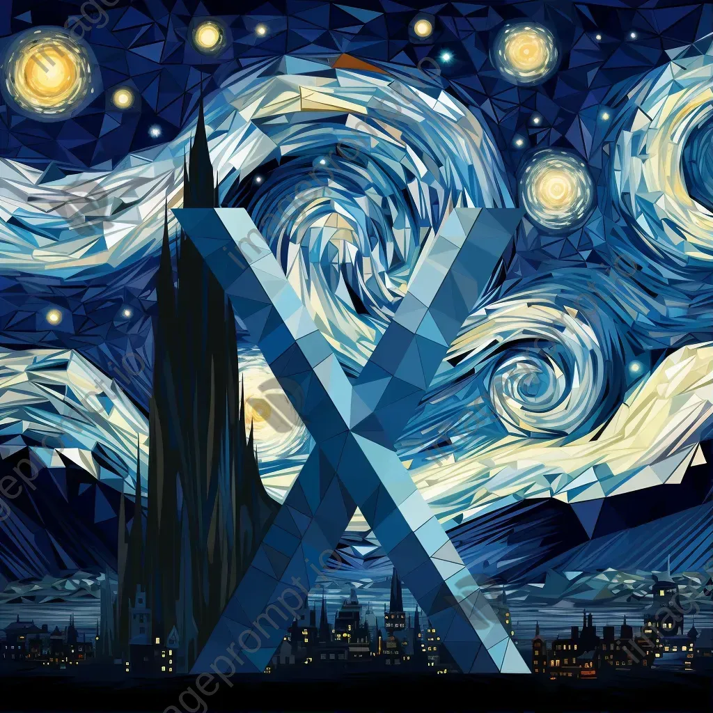 Astronomical typography in low poly artwork style inspired by Van Gogh