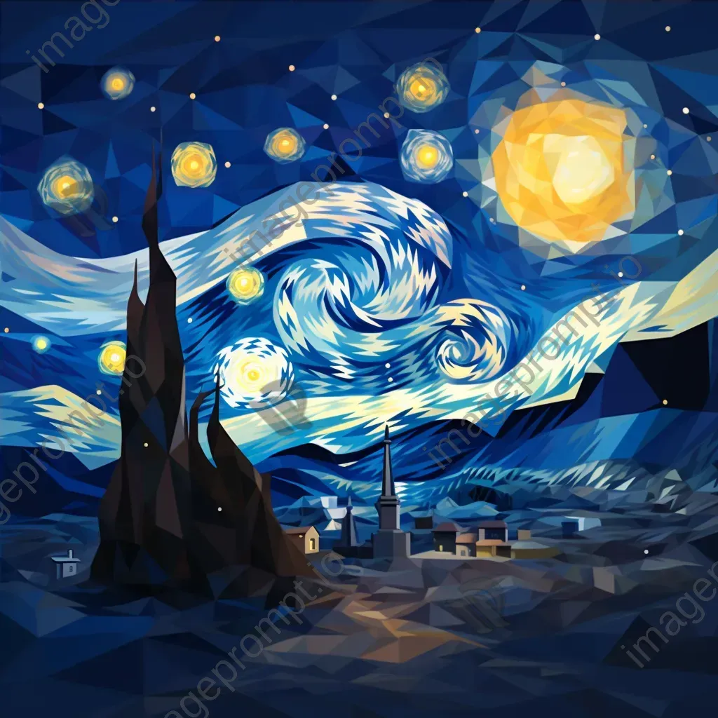 Astronomical typography in low poly artwork style inspired by Van Gogh