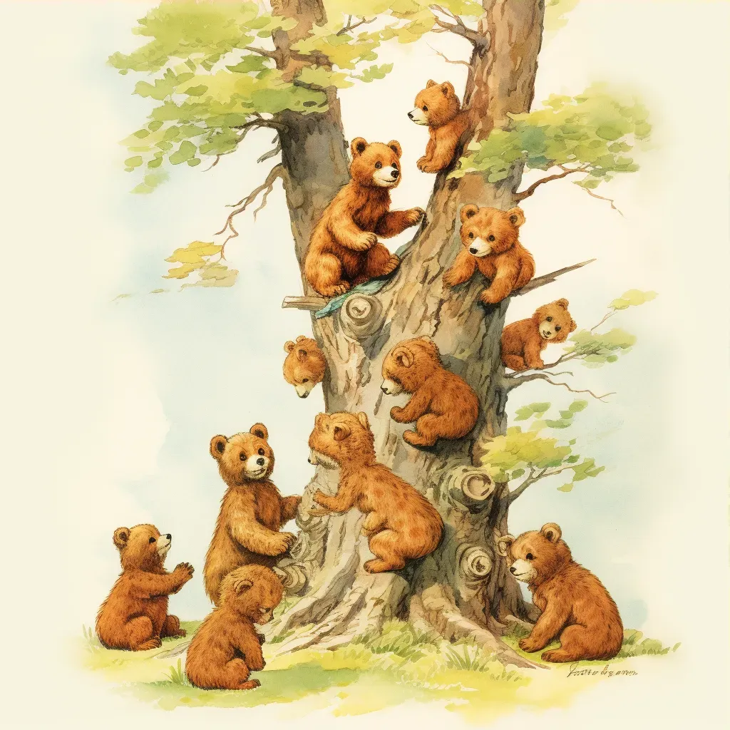 Image of a mother bear guiding her cubs to climb a tree - Image 3