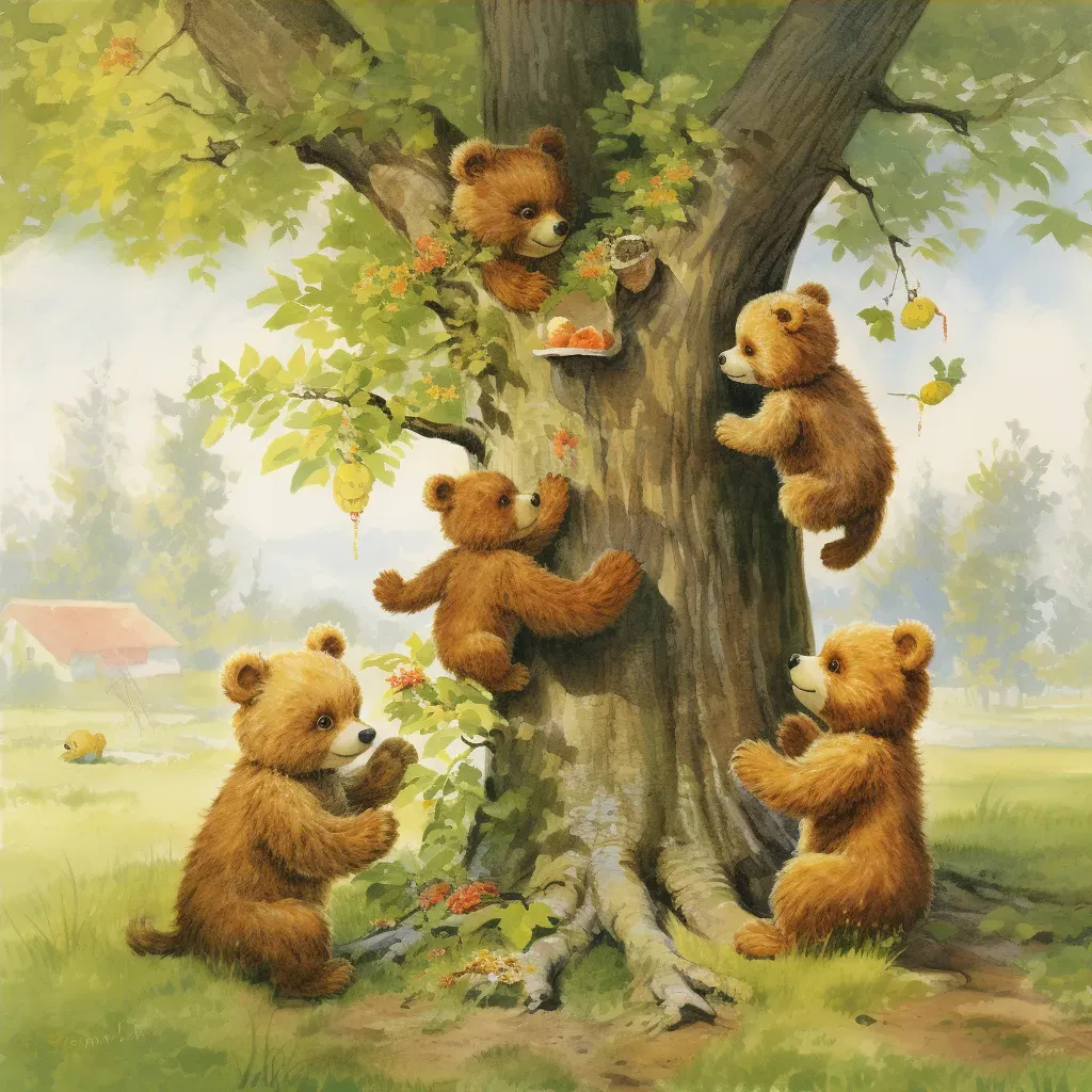 Image of a mother bear guiding her cubs to climb a tree - Image 4