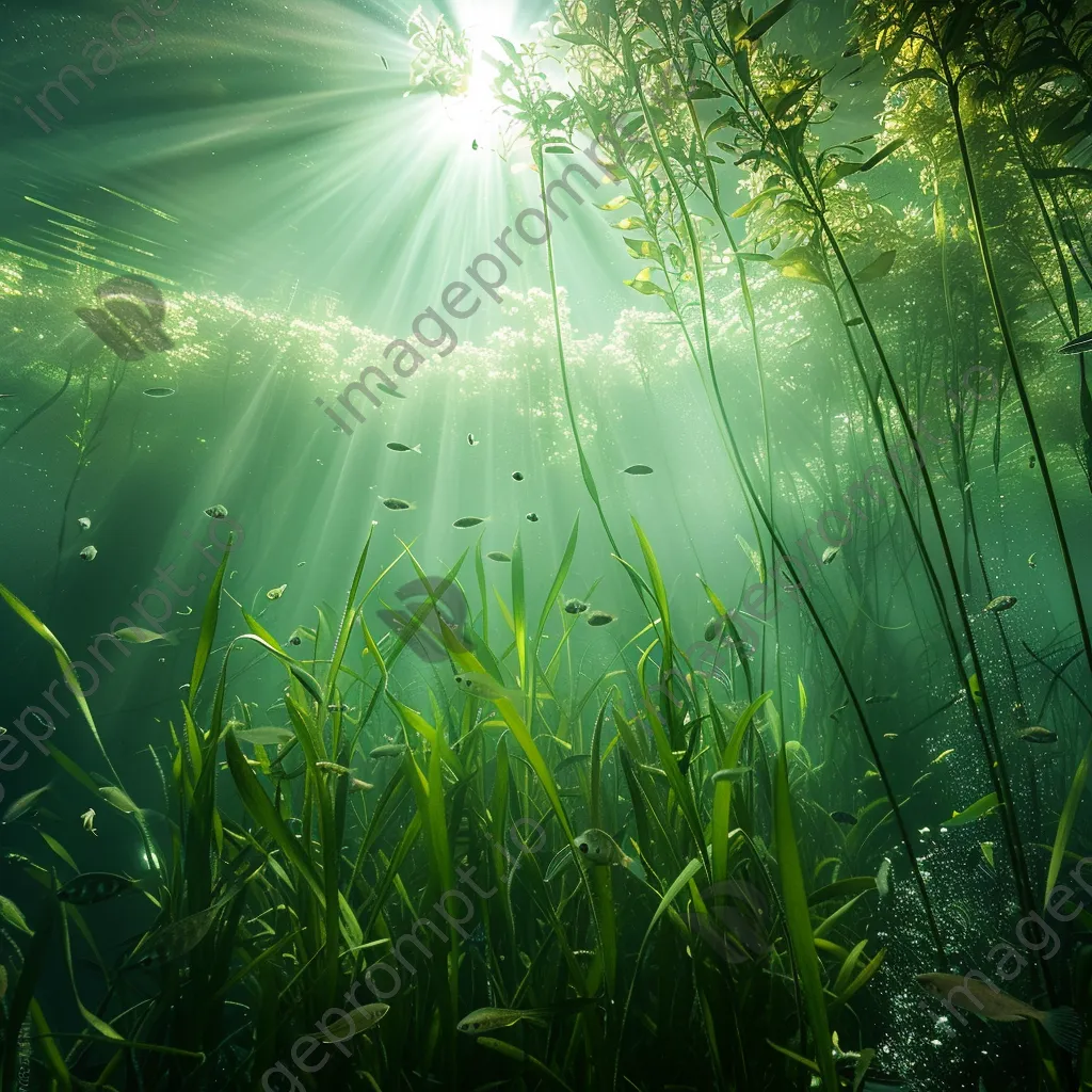 Underwater scene showing a meadow of seagrass with swimming fish. - Image 2