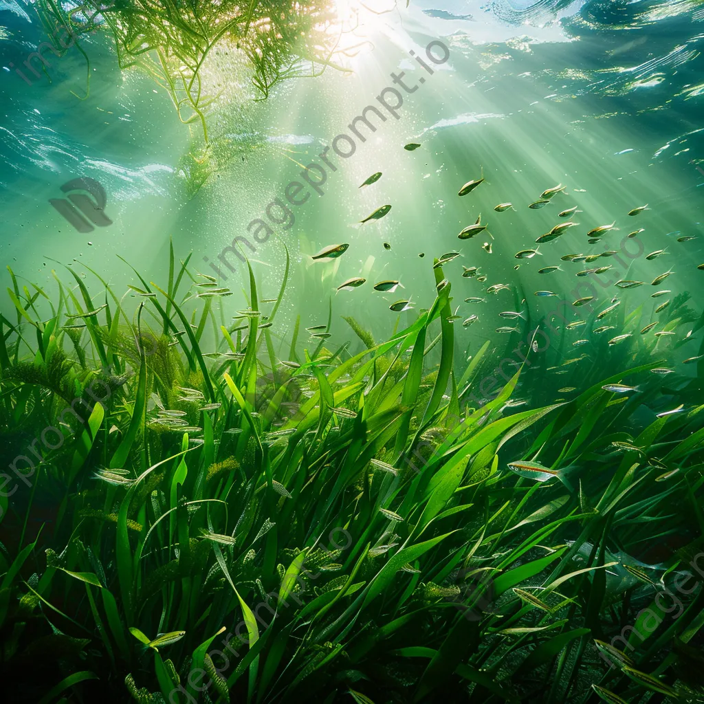 Underwater scene showing a meadow of seagrass with swimming fish. - Image 4