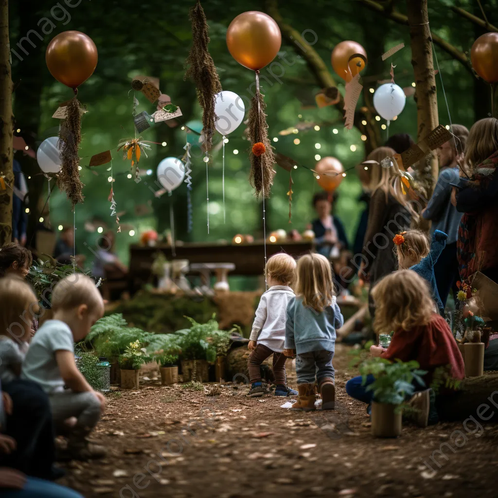 Children enjoying a whimsical woodland birthday party surrounded by nature. - Image 4