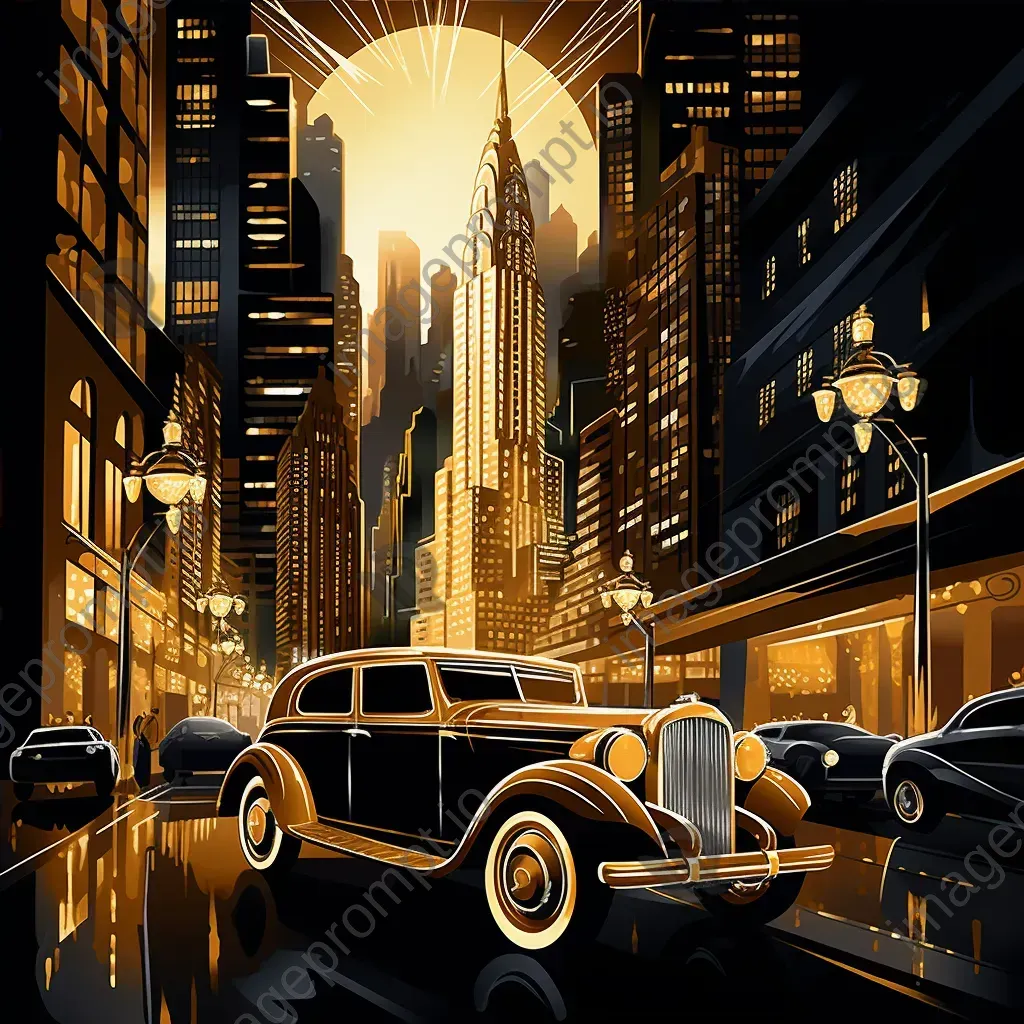 Art Deco depiction of 1920s New York cityscape with jazz clubs - Image 4