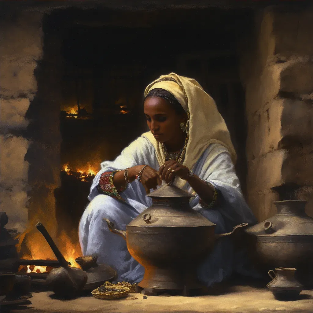 Ethiopian coffee ceremony with roasting over fire - Image 4